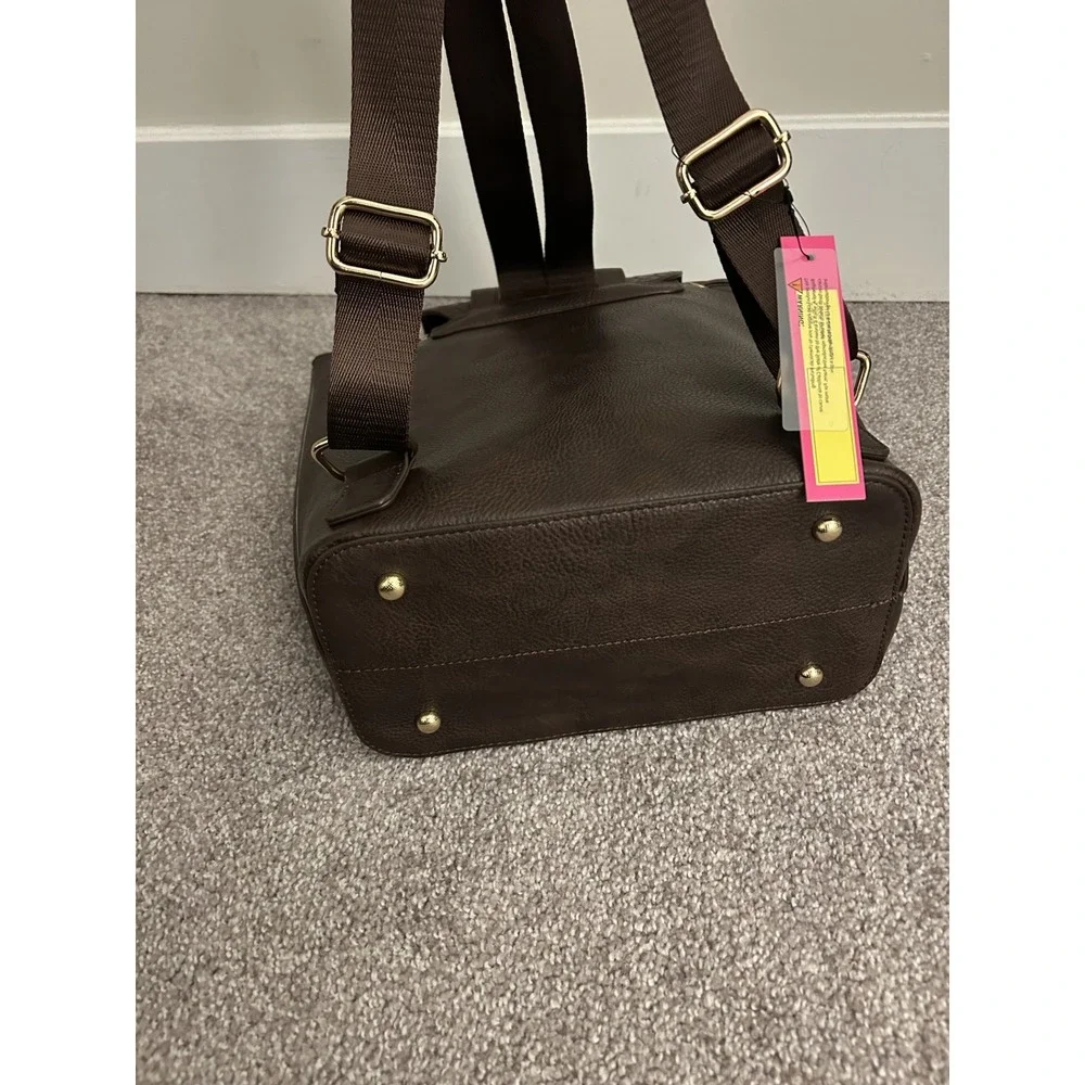Catherine Malandrino Backpack Womens OS Brown New Woven Faux Leather Drawstring